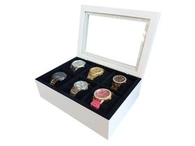 Caixa/Estojo 06 Relógios Laqueado Branco Flocado Preto Caixa/Estojo 06 Relógios Laqueado Branco Flocado Preto