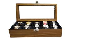 Caixa/estojo 10 Relógios Madeira Cerejeira Flocado de Preto