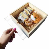 Caixa Estojo em Madeira de Pinus 10mm com Tampa em PS Cristal Caixa Estojo em Madeira de Pinus 10mm com Tampa em PS Cristal