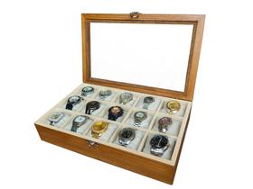 Caixa/estojo Para 15 Relógios Madeira Cerejeira Flocado De Bege - Hobby Artesanato