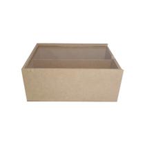 Caixa Estojo Retangular Tampa Acrilíca para Vinho com 1 Divisória 32x25x10 Kit 10un Mdf Madeira