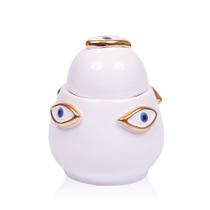 Caixa Eye Gold Cerâmica Branca C/ Olho Azul Caixa Eye Gold Cerâmica Branca C/ Olho Azul