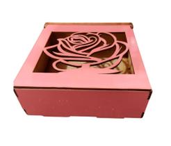 Caixa flor mdf rosa