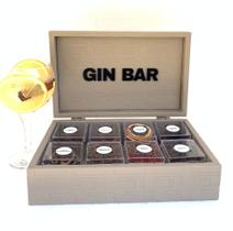 Caixa Gin bar decorativa gravação costurado bege claro