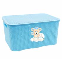 Caixa Infantil Azul Decorativo Linha Bebê Mamãe 18 Litros Com Tampa E Alças Para Transporte