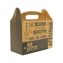 Caixa Kit Lanche "Delicioso Irresistível Feito com Carinho - Bom Apetite" Kraft 19x14x9cm - 50 Unidades