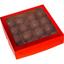 Caixa Laminada Visor Acetato Verm Para 16 Doce Brigadeiro 16X16X4 c/10