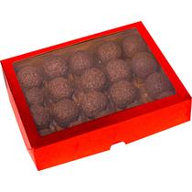 Caixa Laminada Visor Acetato Verm Para 20 Doce Brigadeiro 20X16X4 c/10