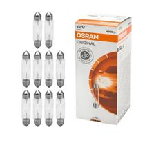 Caixa Lampada Osram Torpedo Longa 41mm Luz Leitura Interior Placa Posição 10W 12V SV8.5-8 6411 10 Unidades