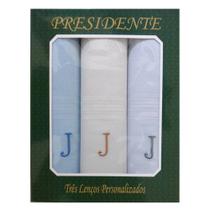 Caixa Lenço Masculino Iniciais Bordadas - Letra J