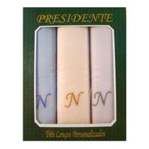 Caixa Lenço Masculino Iniciais Bordadas - Letra N Caixa Lenço Masculino Iniciais Bordadas - Letra N