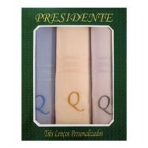 Caixa Lenço Masculino Iniciais Bordadas - Letra Q - Premier Presidente