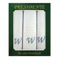 Caixa Lenço Masculino Iniciais Bordadas - Letra W - Premier Presidente