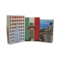 Caixa Livro Porta Objetos Paises Mundo Decorativo Fake Para Mesa Sala Escritorio Papel Cartão Kit 3