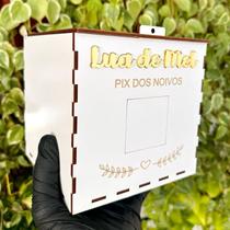 Caixa Lua de Mel em Mfd Branco com Pix Noivos Personalizado Caixa Lua de Mel em Mfd Branco com Pix Noivos Personalizado