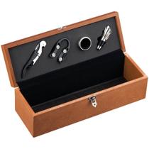 Caixa Madeira MDF p/ Garrafa de Vinho 750ml com 4 Acessórios