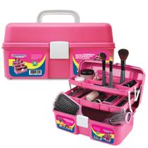 Caixa Maleta de Maquiagem Organizadora com 2 Bandejas Rosa Arqplast