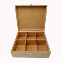 Caixa Mdf Cru 22x19x8 Com Fecho E 6 Divisões Com Dobradiça Caixa Mdf Cru 22x19x8 Com Fecho E 6 Divisões Com Dobradiça