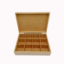 Caixa Mdf Cru 25x18x7 Com Dobradiças E 12 Divisões Sem Fecho