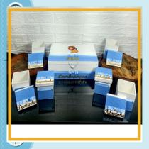 Caixa Minhas Lembranças Do Bebê + Nome - SAFARI AZUL BB BOLINHAS
