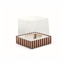 Caixa Mini Cupcake Com Tampa Transparente 1 Cavidade (5,5x6cm) Listras Rosa/Marrom - 6 unidades - Cromus - Rizzo