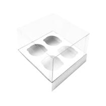 Caixa Mini Cupcake com Tampa Transparente 4 Cavidades (11cm x 11cm x 8,5cm) Branca 10 unidades Assk Rizzo Confeitaria