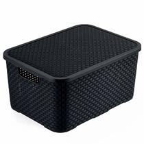 Caixa Multiuso Rattan 7L Com Tampa Removível E Pegador Lateral Organização De Objetos