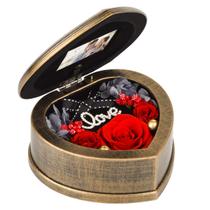 Caixa Musical com 3 Rosas Vermelhas Preservadas - Presente Artesanal para Dia dos Namorados, Aniversário e Dia das Mães