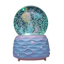 Caixa musical Mermaid com efeito globo de neve, resina iluminada de 13,5 cm