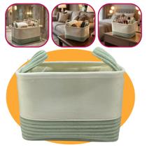 Caixa Organizador De Armário Closet 35x25x22cm Cesto Luxo Bege E Verde De Veludo