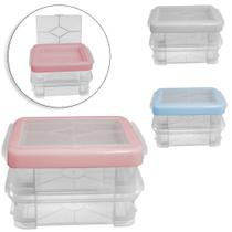 Caixa organizador de plastico duplo retangular com trava + tampa 13x9,5x8,5cm
