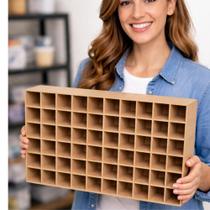 Caixa organizador madeira mdf suporte mesa parede 50 divisórias para potinho tinta Caixa organizador madeira mdf suporte mesa parede 50 divisórias para potinho tinta