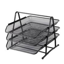 Caixa Organizador Mesa Tripla Bandeja Móvel Metal Preto A4