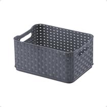 Caixa Organizadora 1,74L Cesto Multiuso Rattan Cinza Arthi