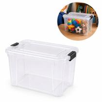 Caixa organizadora 20 litros container multiuso porta treco objetos alimento brinquedo roupa com tampa e trava de protec