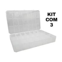 Caixa Organizadora 21 Divisórias Plástica Transparente com Trava e Tampa Kit com 3 unidades