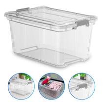 Caixa Organizadora 27L Transparente Cesto Com tampa Cristal Escritório Armazem Multiuso Caixa Organizadora 27L Transparente Cesto Com tampa Cristal Escritório Armazem Multiuso