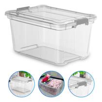 Caixa Organizadora 27L Transparente Cesto Com tampa Cristal Escritório Armazem Multiuso Caixa Organizadora 27L Transparente Cesto Com tampa Cristal Escritório Armazem Multiuso