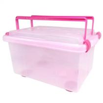 Caixa Organizadora 4,3L Rosa Transp Tampa E Alça 26X18X14Cm