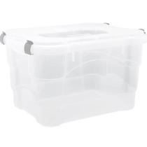 Caixa Organizadora 45L c/ Tampa Trava Resistente Versátil p/ Roupas Brinquedos Alimentos Documentos Ferramentas