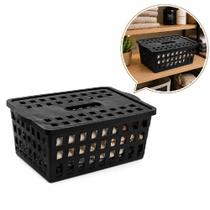 Caixa Organizadora 5 Litros Empilhavel Cesto Multiuso Preto 5L Vazado Com Tampa Guarda Roupa Brinquedos Quarto Cozinha B Caixa Organizadora 5 Litros Empilhavel Cesto Multiuso Preto 5L Vazado Com Tampa Guarda Roupa Brinquedos Quarto Cozinha B