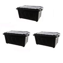 Caixa Organizadora 60 Litros Preta Kit Com 3 Caixas Com Rodinhas Empalhável