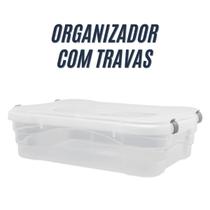 Caixa Organizadora Baixa Tampa com Travas 23L Multiuso Grande Transparente Escritório Cozinha