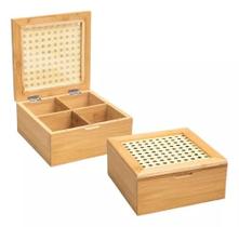 Caixa organizadora c/ 4 nichos - bambu e palhinha