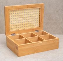 Caixa organizadora c/ 6 nichos - bambu e palhinha Caixa organizadora c/ 6 nichos - bambu e palhinha