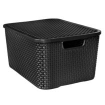 Caixa Organizadora C/ Tampa 15 L Empilhável Decorativo Cesto Resistente Multiuso P/ Quarto Sala Lavanderia Organização
