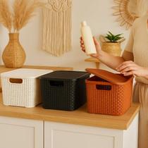 Caixa Organizadora Cesto Tampa 15 Litros Branco Preto Marrom Caixa Organizadora Cesto Tampa 15 Litros Branco Preto Marrom