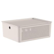 Caixa Organizadora com Tampa 12L Ou Bege 34x27x13cm Cesto Flow Closet Lavanderia