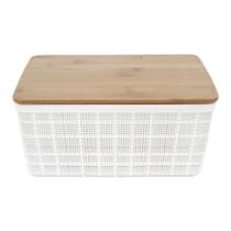 Caixa Organizadora com Tampa Bambu Branco 10cm - ACASA