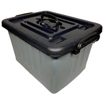 Caixa Organizadora Com Tampa Container Plástico Grande 26L Cinza Cesto Multiuso - REF 9337 -